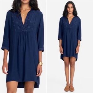 Johnny Was CALME Women’s Embroidered Mini Dress Navy Blue Prep Bohemian Size XS